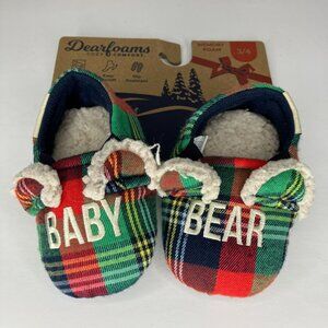 Dearfoams Baby Bear Memory Foam Plaid Slippers Size 3/4 New